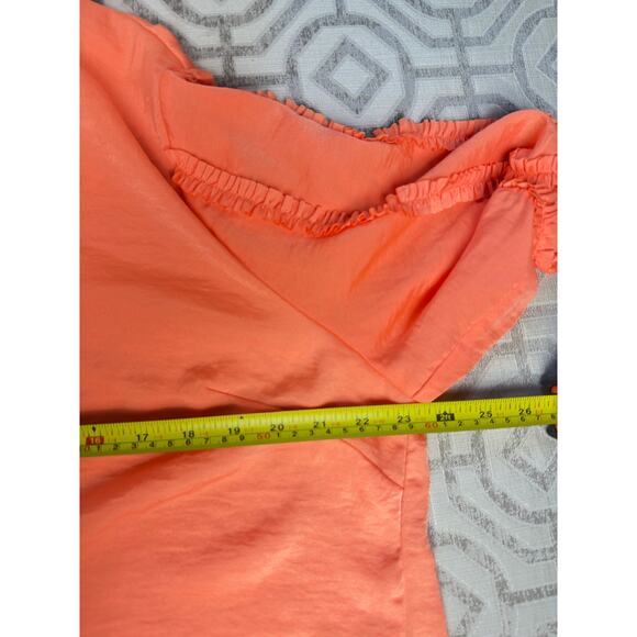 Chico’s Orange V-Neck Button-Up Top 3/4 Sleeve Ruffle Trim Blouse Women’s L - Picture 6 of 8